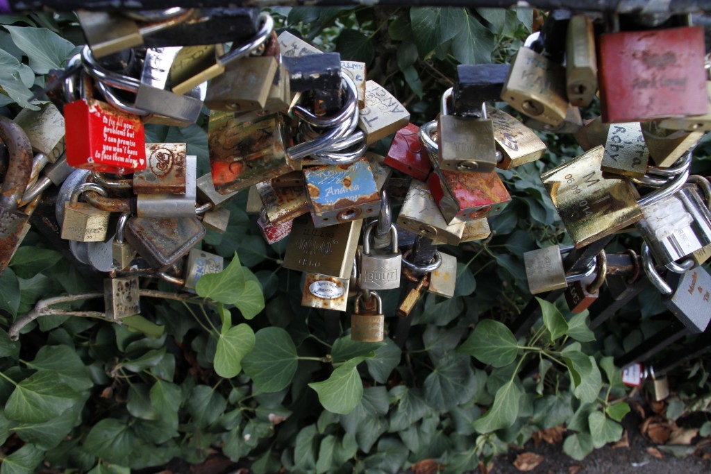 Love locks shaped as heart