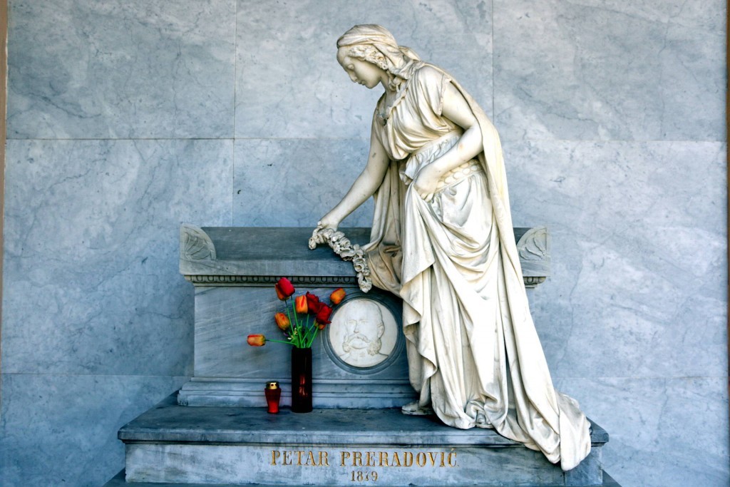 Tomb of Petar Preradovic, one of the great Croatian poets, with sculpture made by Ivan Rendic, a famous sculptor.